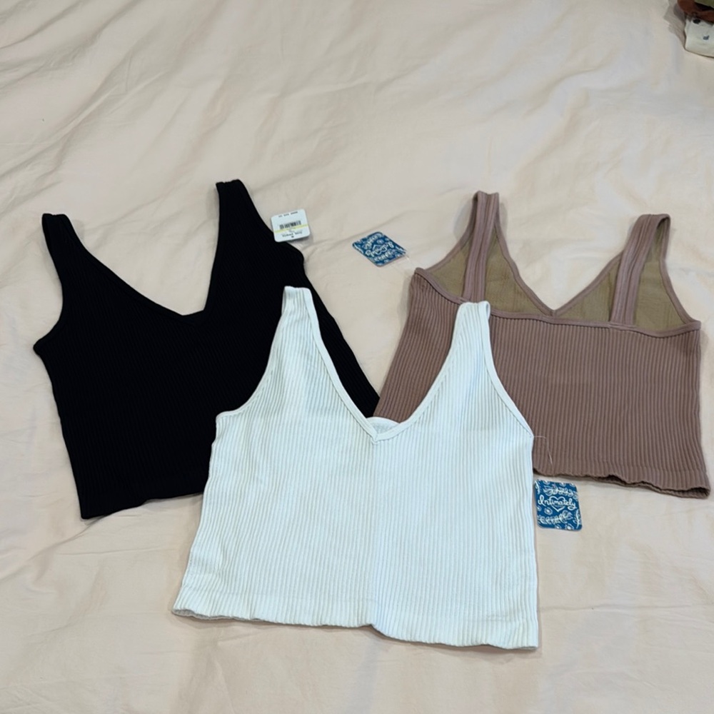 (Lot of 3) Free People Black, Nude and White Fitted Crop Tank Tops